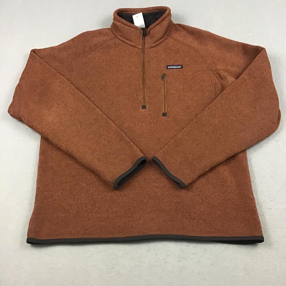 Patagonia Sweater Men Large Brown 1/4 Zip Pullover Lined Pockets Polyester L